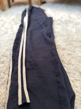 Sienna Sky Navy Trousers with Cream Side Stripes